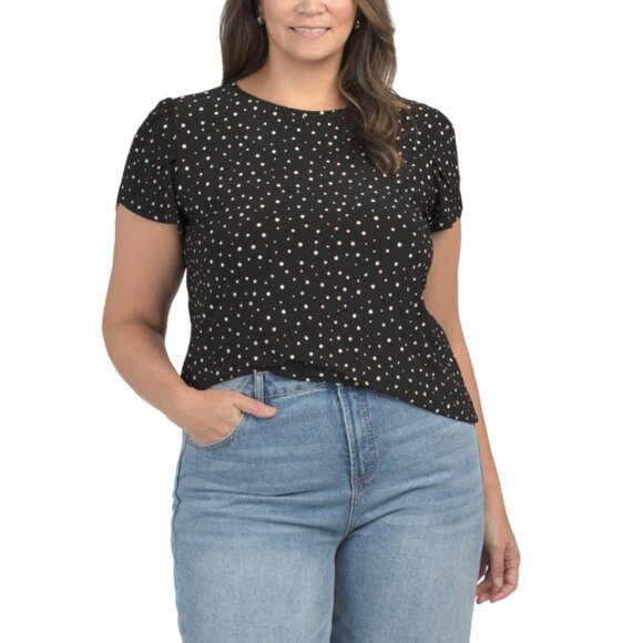 ANNE KLEIN Black Multi Plus Knit Tulip Sleeve Top - Picture 1 of 2